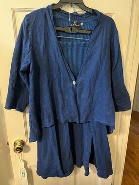 Fenini cotton/linen skirt set in denim blue, size XXL